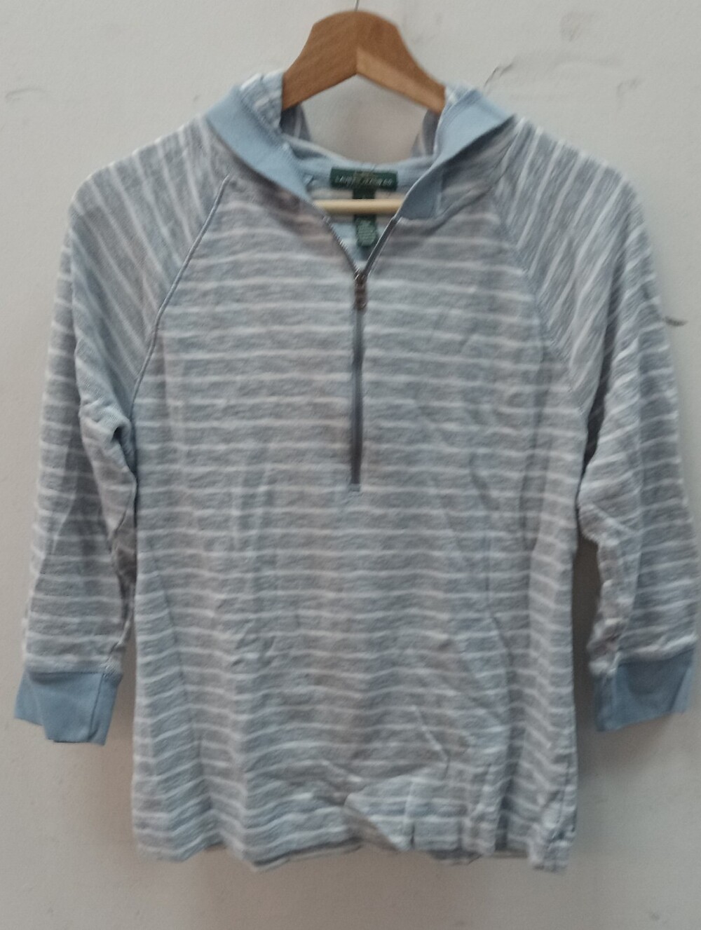 Ralph Lauren Light Gray & White Striped Half-Zip Hoodie Sz L